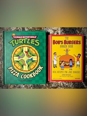 Lot of 2 Burgers & Pizza Pop Culture Cookbooks Fun TV Cartoon Inspired Recipes